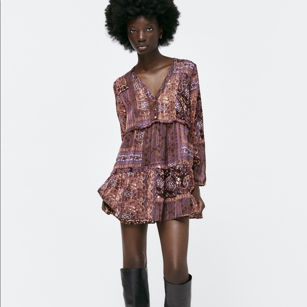 Zara PATCHWORK PRINT MINI DRESS